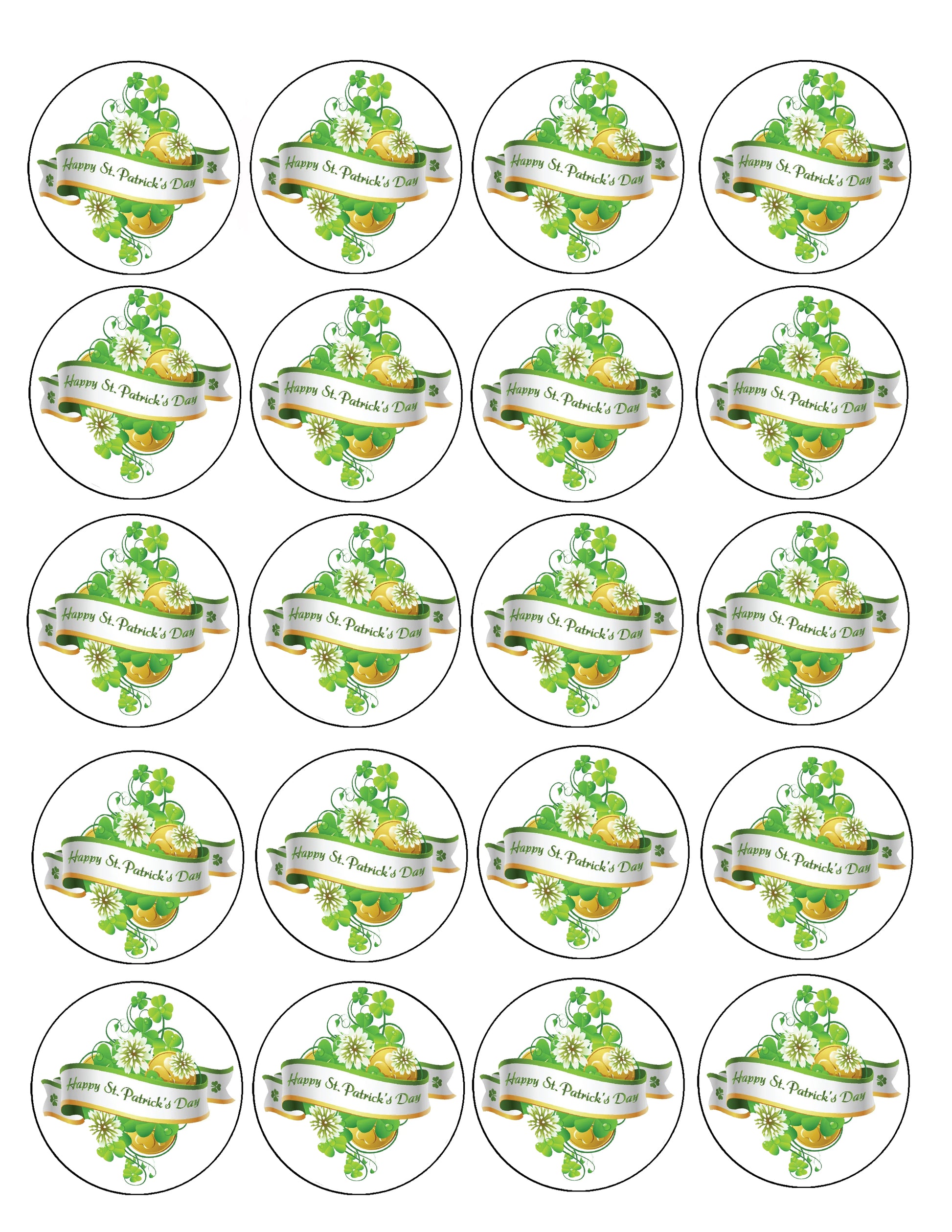 Set of 20 Get your Irish on With St. Paddy Day Bouquet Edible Image Cookie & Cupcake Toppers –  Precut 2” Rounds