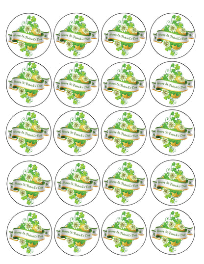 Set of 20 Get your Irish on With St. Paddy Day Bouquet Edible Image Cookie & Cupcake Toppers –  Precut 2” Rounds