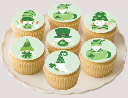 Get your Irish on With St. Paddy Day Gnomes Edible Image Cookie & Cupcake Toppers –  Precut 2” Rounds on cupcakes