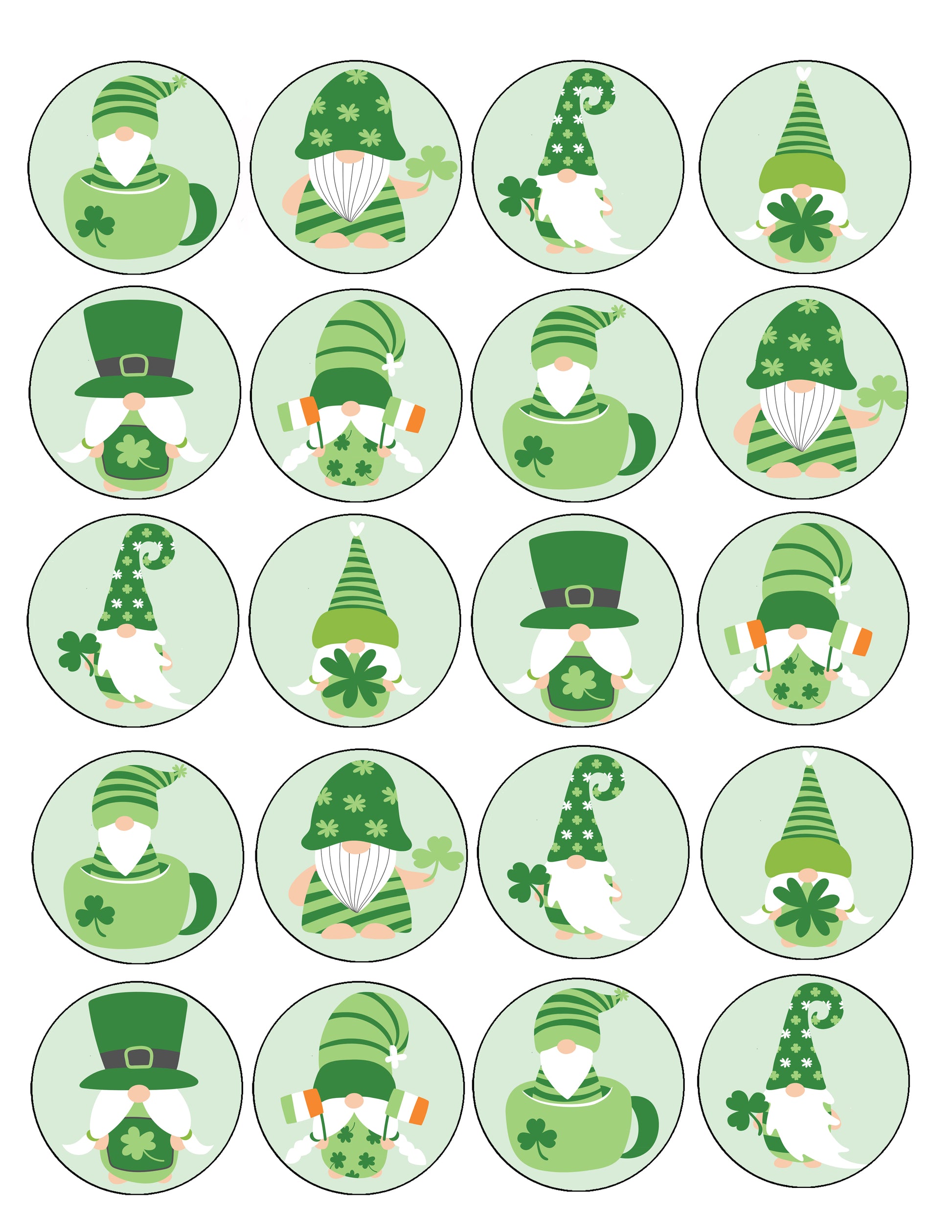 Sheet of 20 Get your Irish on With St. Paddy Day Gnomes Edible Image Cookie & Cupcake Toppers –  Precut 2” Rounds