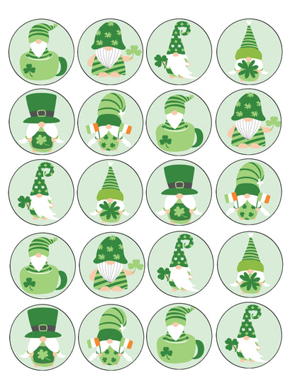 Sheet of 20 Get your Irish on With St. Paddy Day Gnomes Edible Image Cookie & Cupcake Toppers –  Precut 2” Rounds