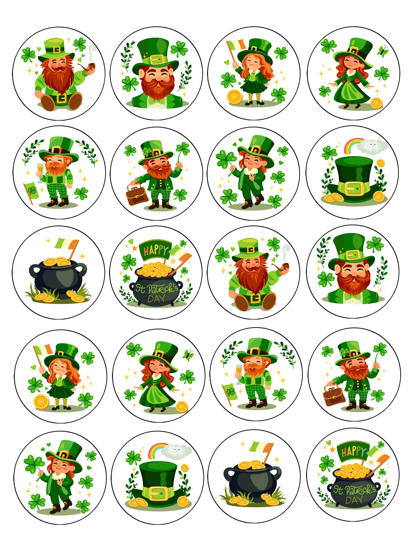 Shet of 20 Lucky Leprechaun St. Paddy Day Edible Image Cookie & Cupcake Toppers –  Precut 2” Rounds