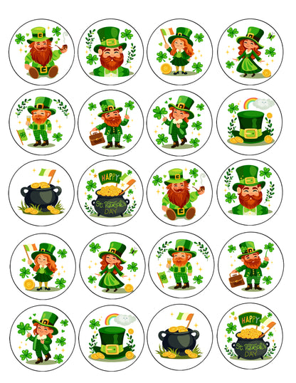 Shet of 20 Lucky Leprechaun St. Paddy Day Edible Image Cookie & Cupcake Toppers –  Precut 2” Rounds