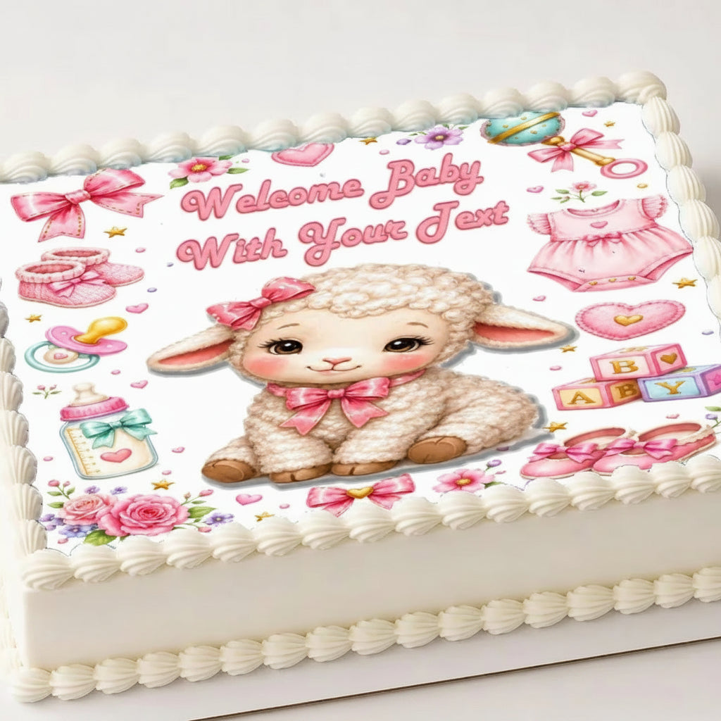 Girl Baby Shower Custom Edible Image Cake Topper - 1/4 Icing Sheet 