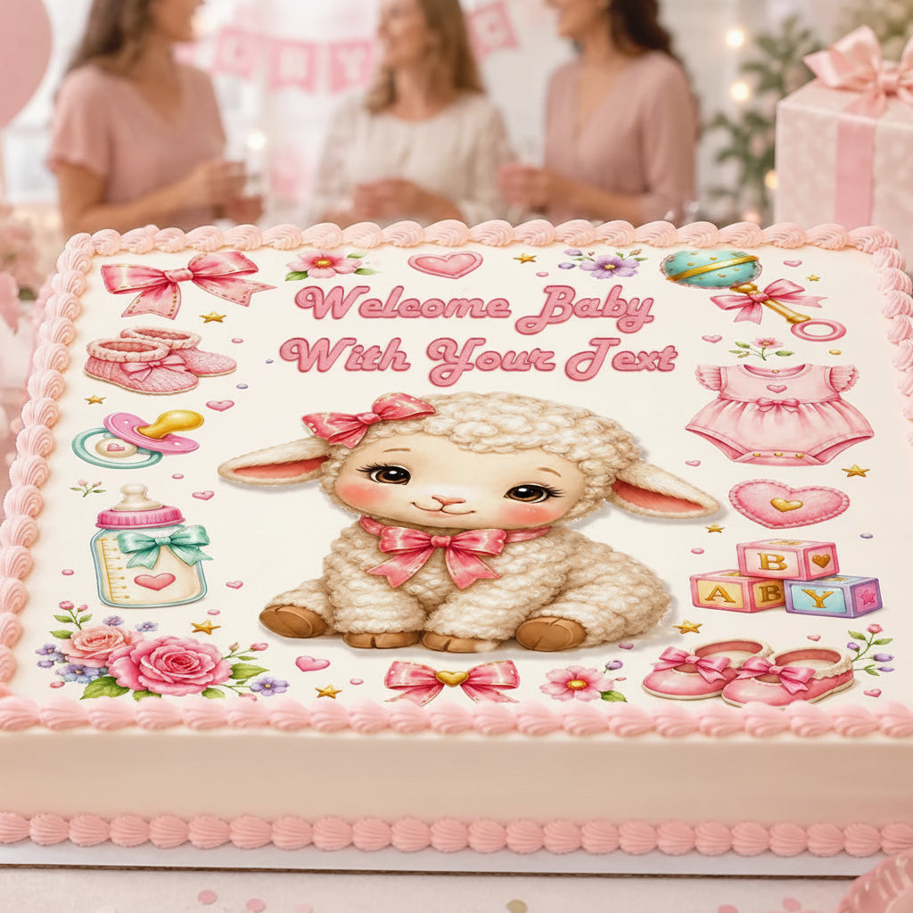Celebrate with our Girl Baby Shower Custom Edible Image Cake Topper - 1/4 Icing Sheet 