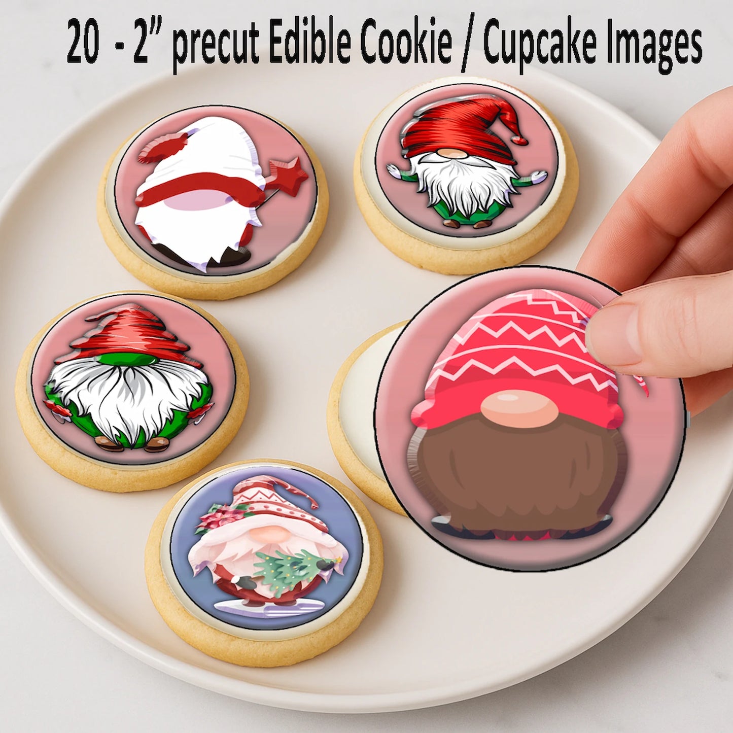 Custom Edible Cake Topper – Gnomes Christmas  Design – Icing Sheet Cookie & Cupcake Images –20 Pre-cut 2” Round– RA Pape