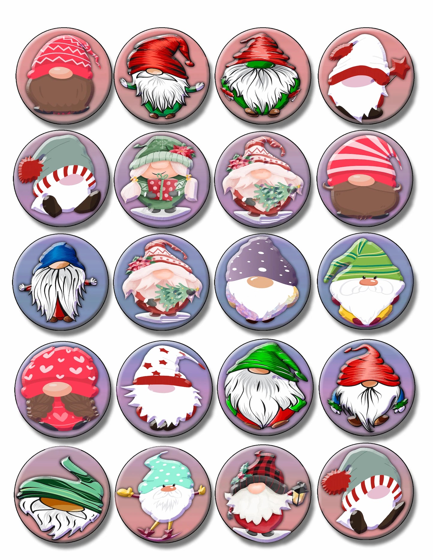 Gnomes Christmas Edible Image Cookie & Cupcake Topper - Sheet of 20