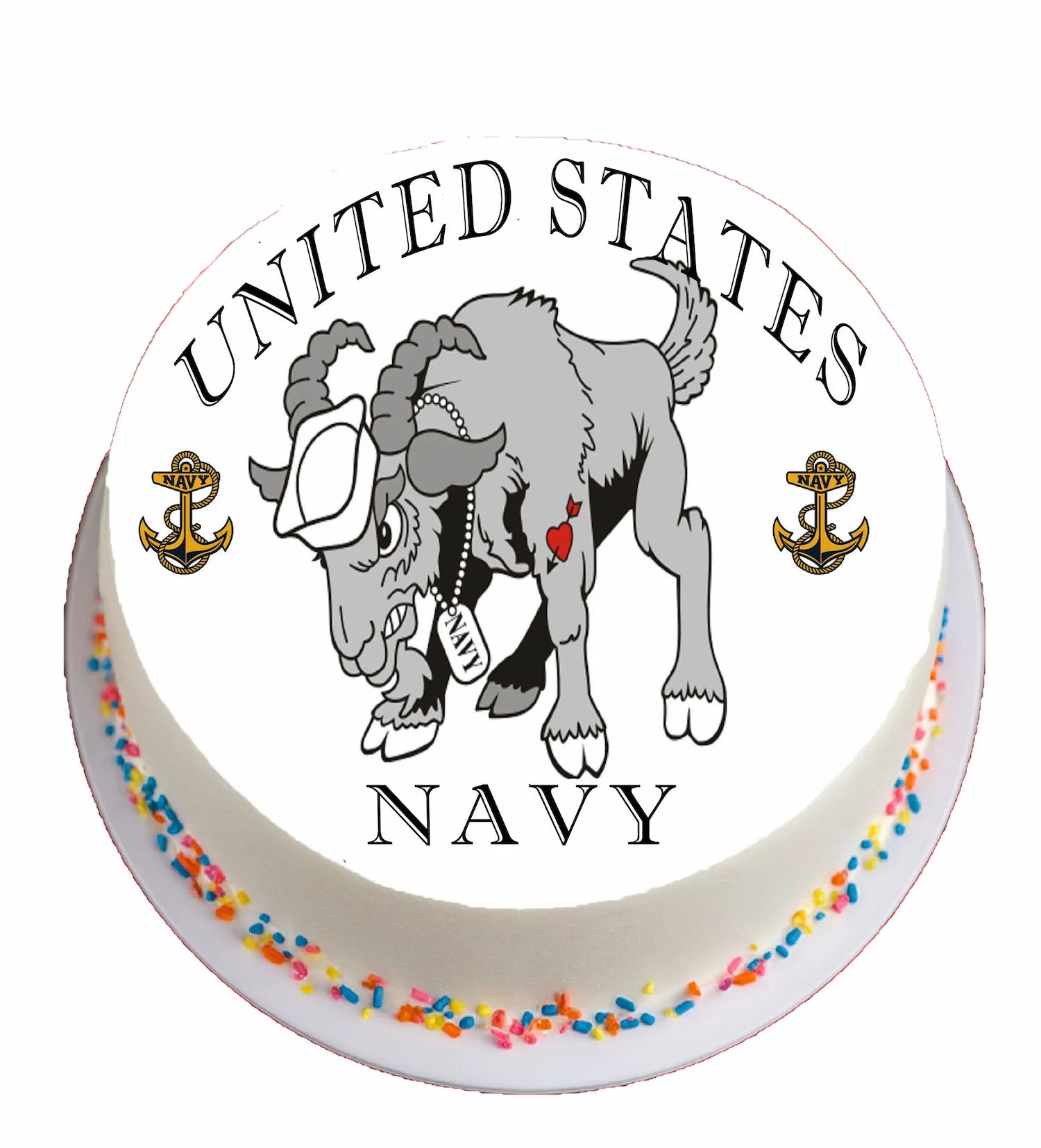 United States Navy cake topper with a dog and anchors design.