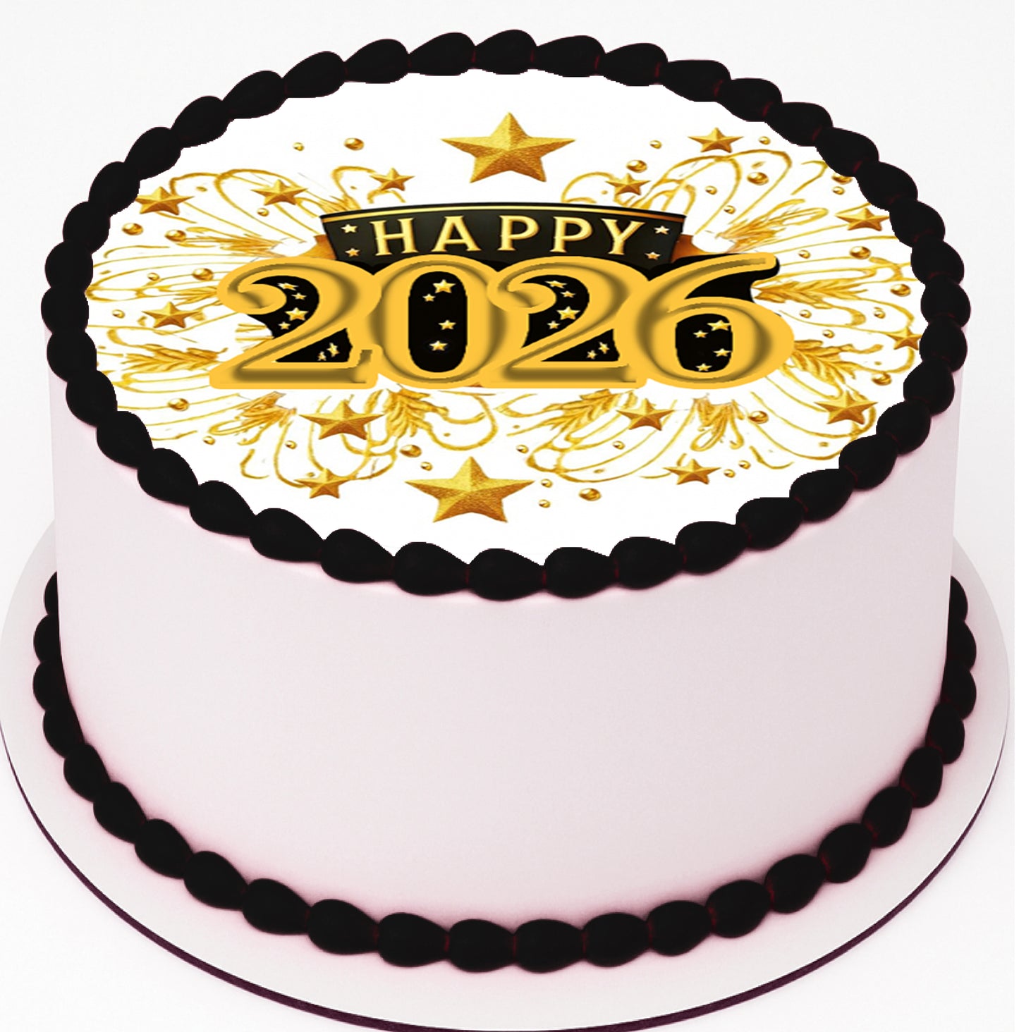 Custom Edible Cake Topper – Golden Top Hat New Year Design – Pre-cut 8" Round Icing Sheet – RA Pape