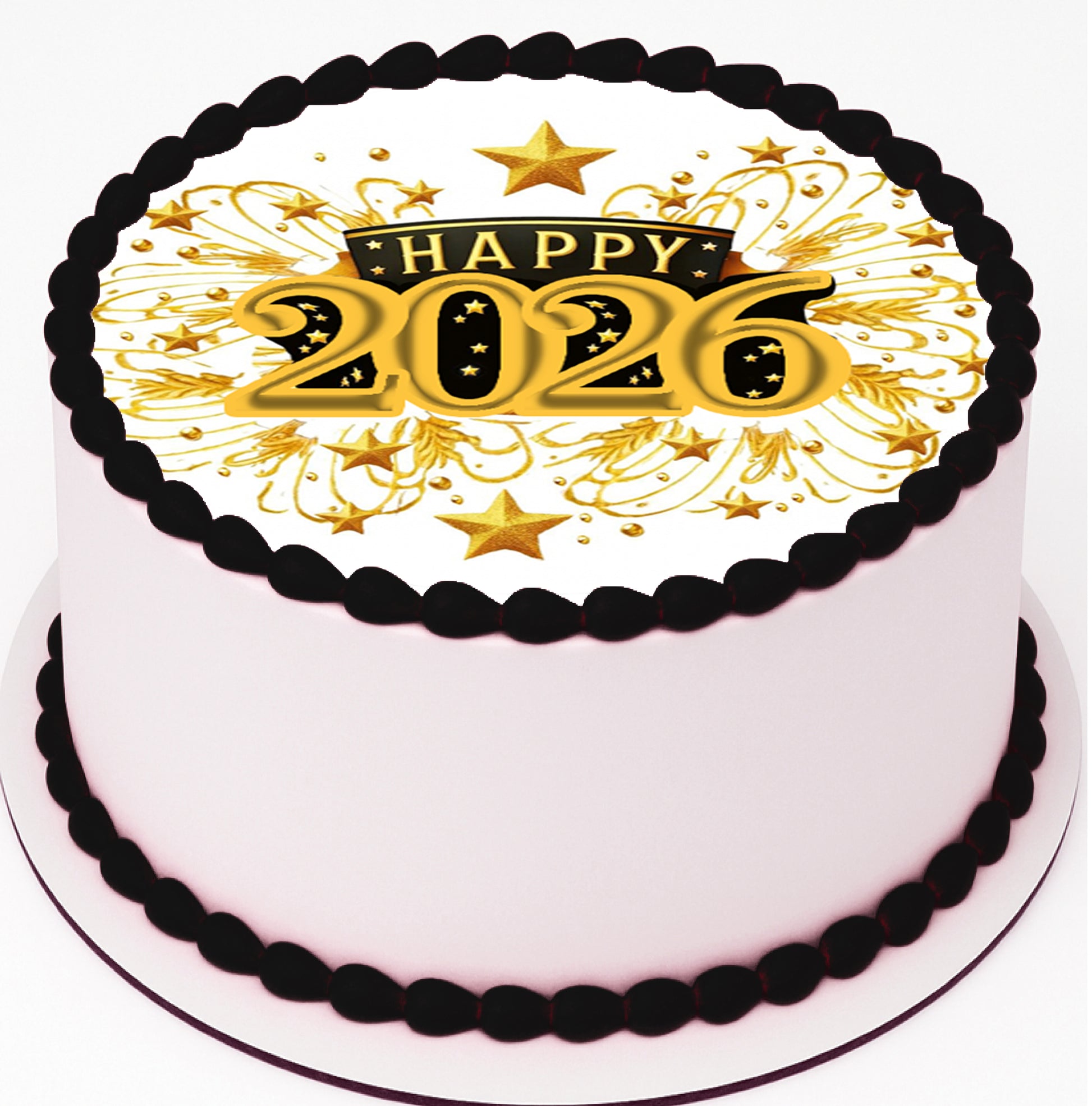 Custom Edible Cake Topper – Golden Top Hat New Year Design – Pre-cut 8" Round Icing Sheet – RA Pape