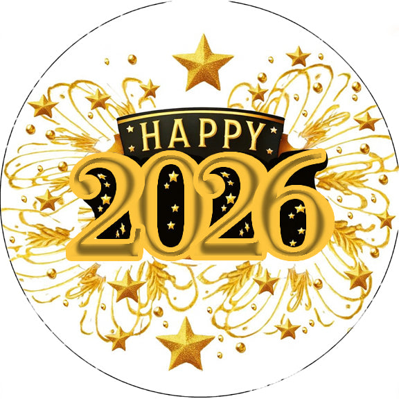 Golden Celebration Happy New Year Edible Image Cake Topper easy to use