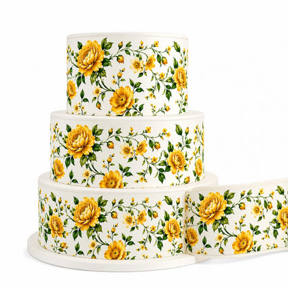 Golden Garden Wedding Custom Edible Image Cake Wrap – Seamless Icing Sheet - RA Pape Easy to Apply