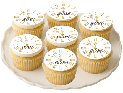 Golden New Year Edible Image Clock Cookie & Cupcake Topper Easy to Use