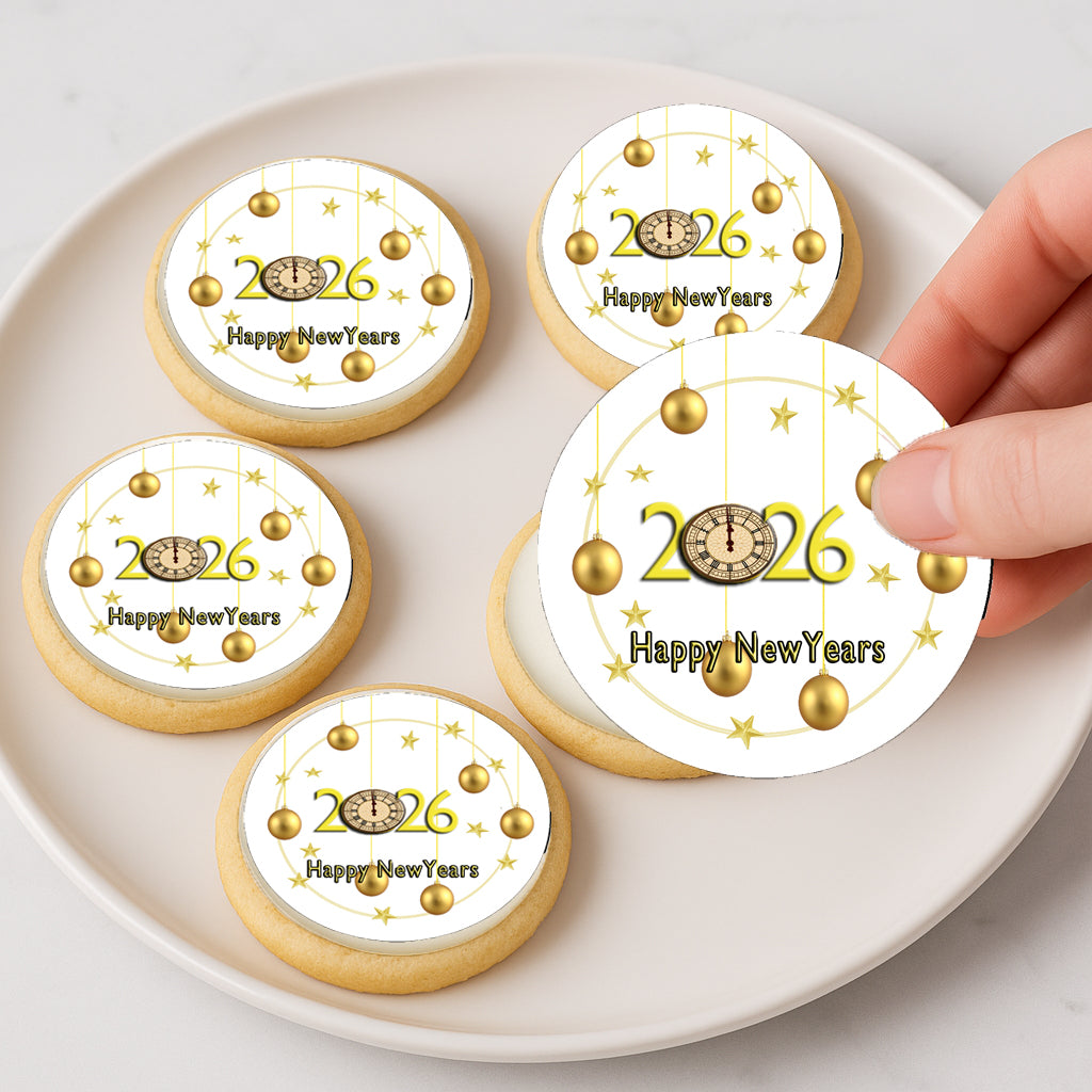 Custom Edible Cake Topper – Golden Ornament Wishes Design – Icing Sheet Cookie & Cupcake Images –20 Pre-cut 2” Round– RA Pape