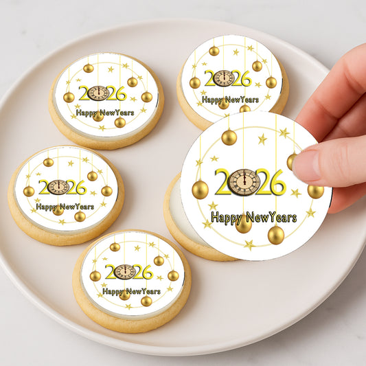 Custom Edible Cake Topper – Golden Ornament Wishes Design – Icing Sheet Cookie & Cupcake Images –20 Pre-cut 2” Round– RA Pape