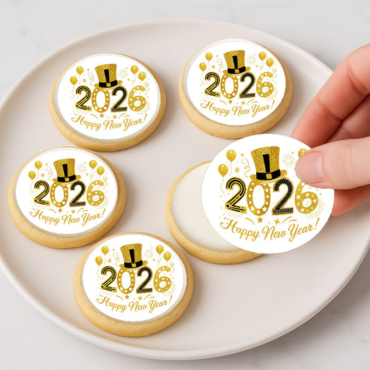 Custom Edible Cake Topper – Golden Ornament Wishes Design – Icing Sheet Cookie & Cupcake Images –20 Pre-cut 2” Round– RA Pape