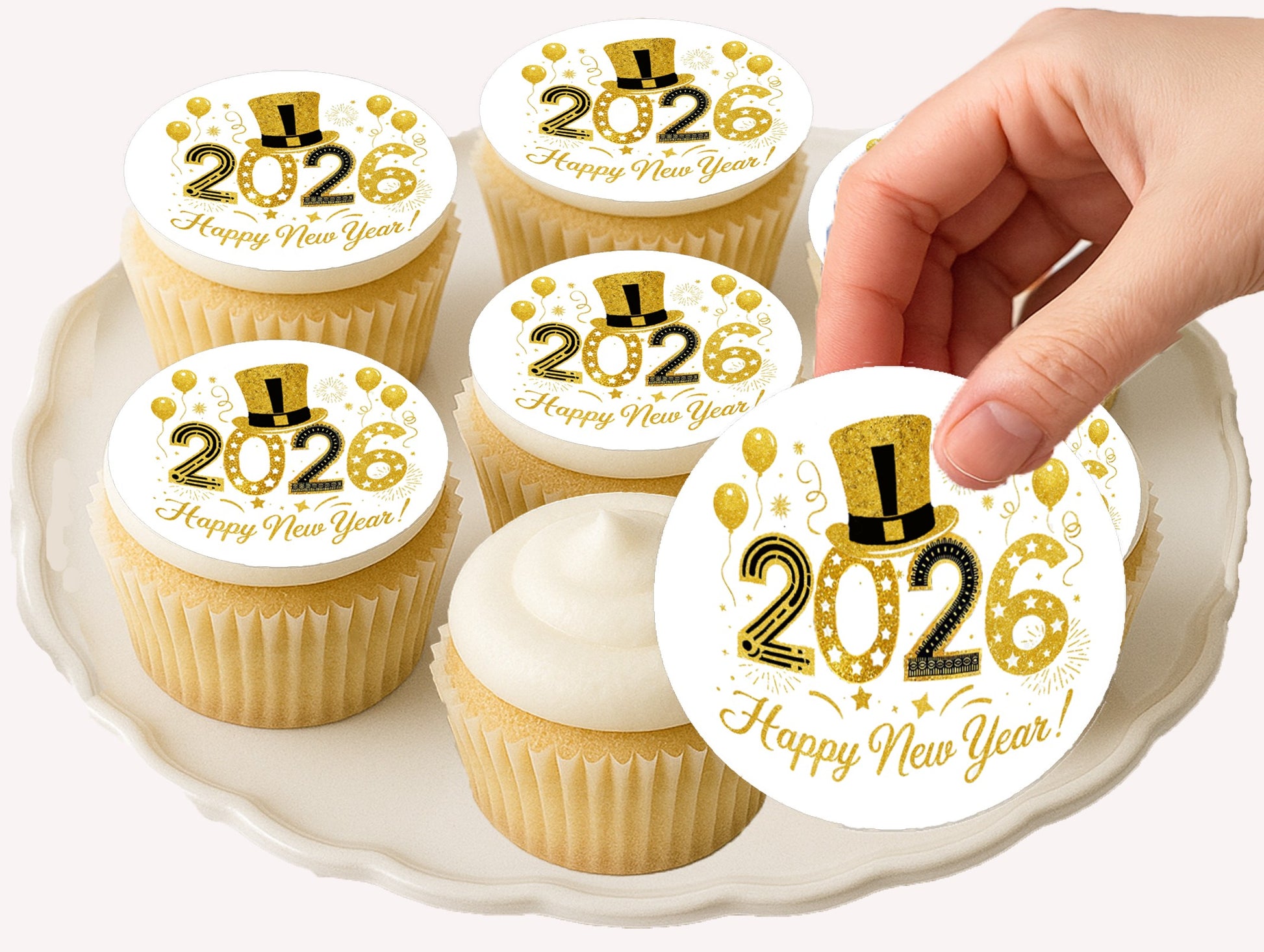 Golden Top Hat New Year Edible Image Cookie & Cupcake Topper Easy to Use