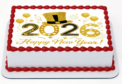Golden Top Hat New Year Edible Image Sheet Vibrant 