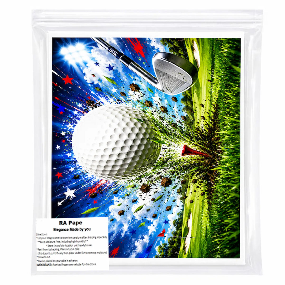 We send you 1 Golf Edible Image Cake Topper - 1/4 Icing Sheet - RA Pape sealed in it's own bag