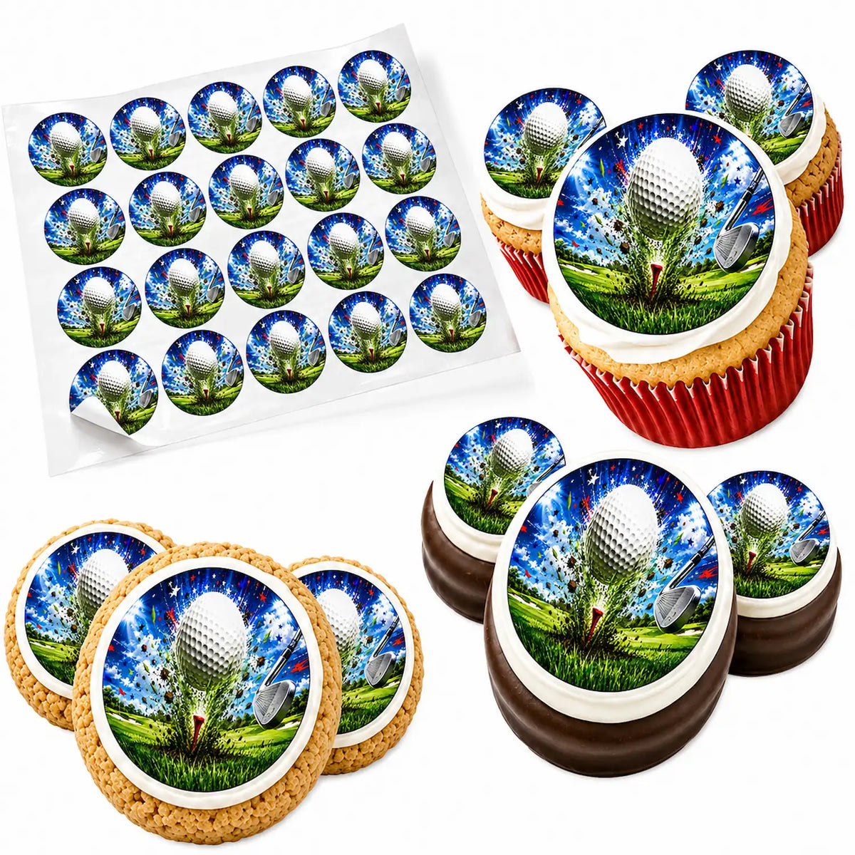 Golf Edible Image Cake Topper -  20 - 2" Precut Icing Sheet - RA Pape