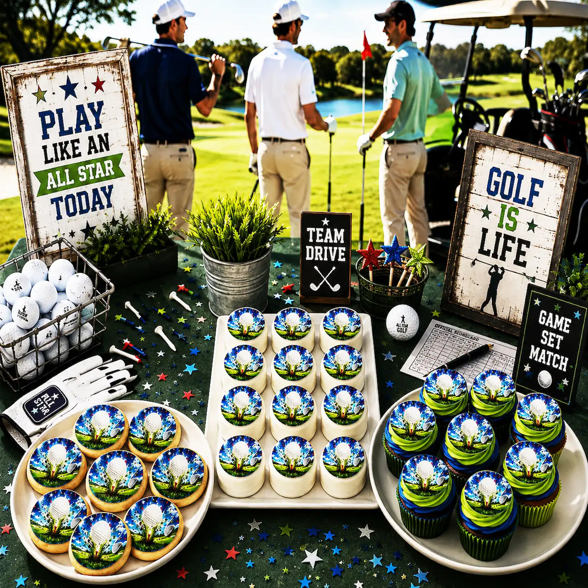 Celebrate with Golf Edible Image Cake Topper -  20 - 2" Precut Icing Sheet - RA Pape