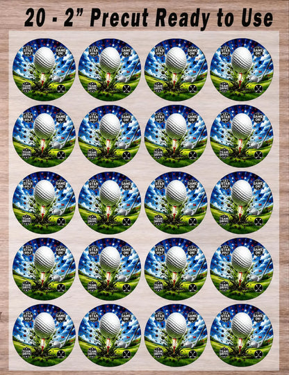 Golf Edible Image Cake Topper -  20 - 2" Precut Icing Sheet - RA Pape Ready to use 