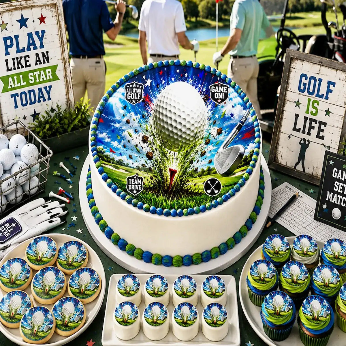 Celebrate with our Golf Edible Image Cake Topper - 8" Precut Icing Sheet - RA Pape