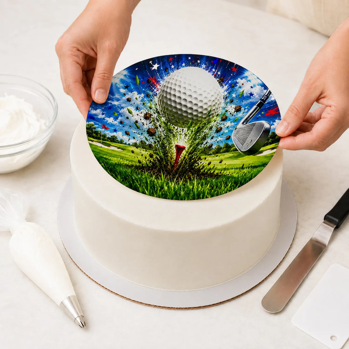 Golf Edible Image Cake Topper - 8" Precut Icing Sheet - RA Pape Easy to apply