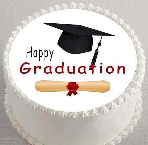 Custom Edible Cake Topper – Graduation Cap and scroll Design – Pre-cut 8" Round Icing Sheet – RA Pape