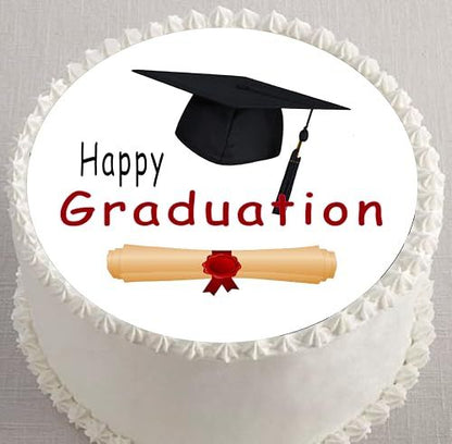 Custom Edible Cake Topper – Graduation Cap and scroll Design – Pre-cut 8" Round Icing Sheet – RA Pape
