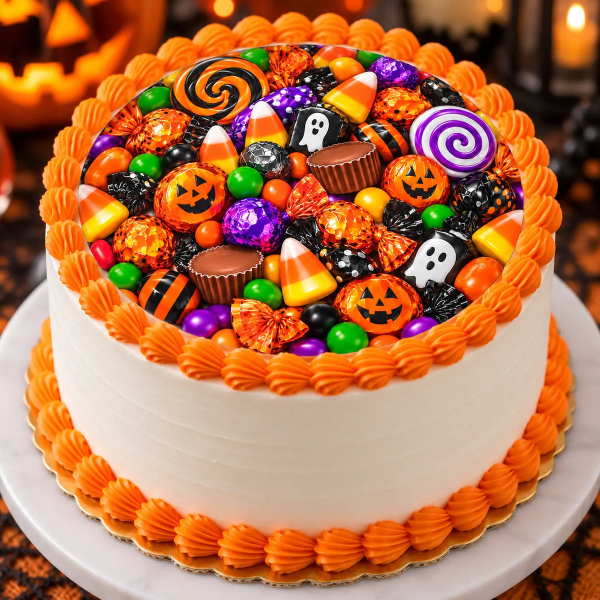 Halloween Seamless Jack-O-Lantern Trick-Or-Treat Edible Image Cake Wrap and Topper Icing Sheet - RA Pape