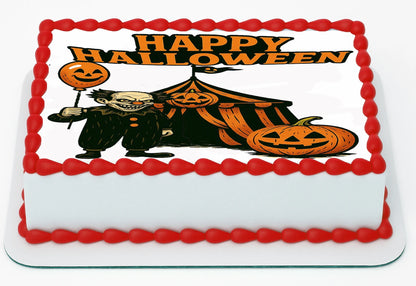 Custom Edible Cake Topper – Halloween Carnival Design – 1/4 Sheet Cake (9x13) – Precut Icing Sheet – RA Pape