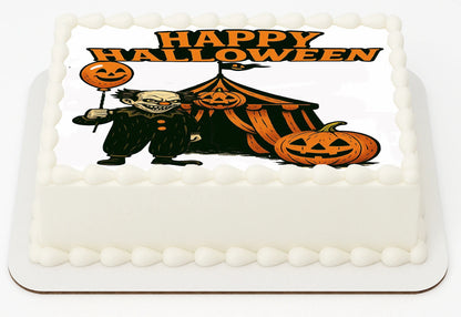 Halloween-themed icing Images with a witch and pumpkin design