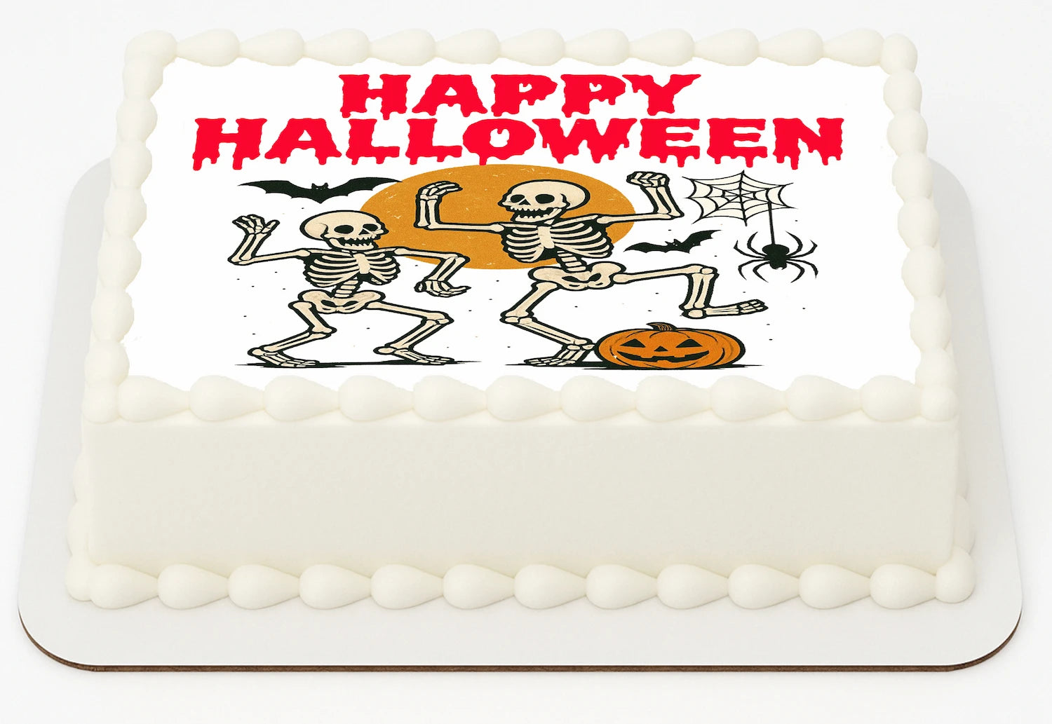 Halloween-themed Edible Icing Images with skeletons, a pumpkin,