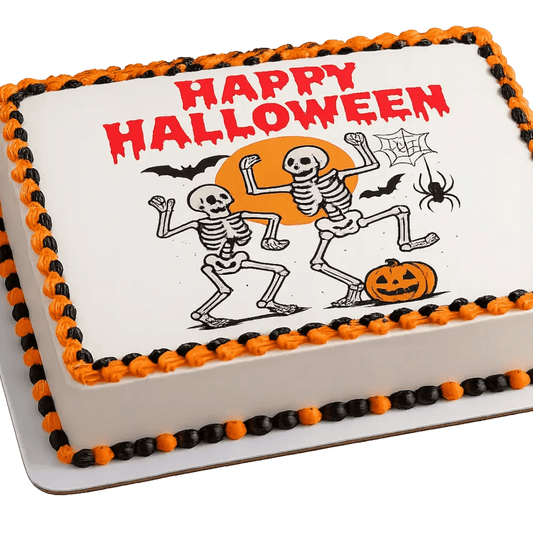 Halloween Edible Image Cake Topper – Dancing Skeletons Design – 1/4 Icing Sheet – RA Pape