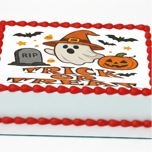 Halloween Edible Image Cake Topper – Ghostly Treats Design – 1/4 Icing Sheet – RA Pape