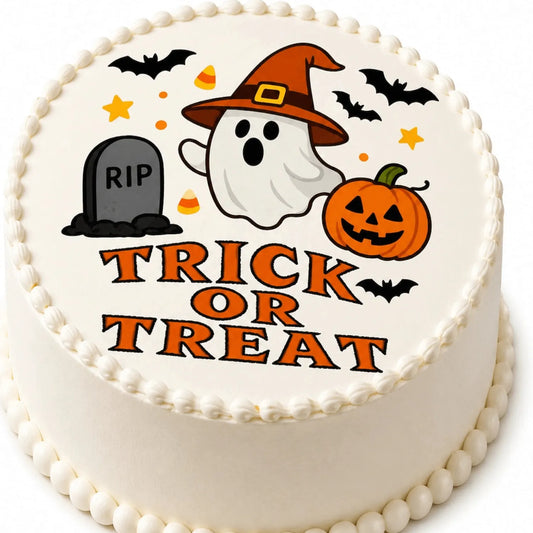 Halloween Edible Image Cake Topper – Ghostly Treats Design – Precut 8" Icing Sheet – RA Pape