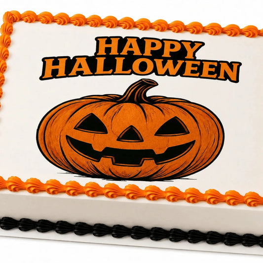 Halloween Edible Image Cake Topper – Jack O Lantern Design – 1/4 Icing Sheet – RA Pape