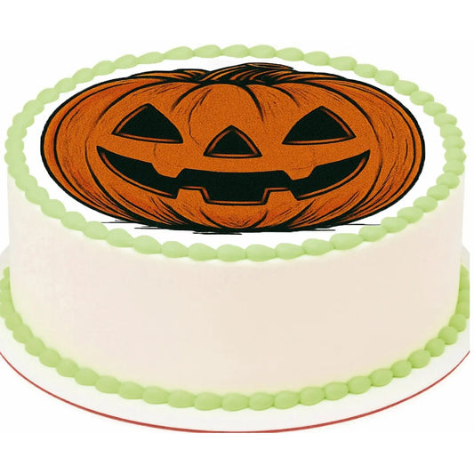 Halloween Jack, on a green-trimmed round cake.