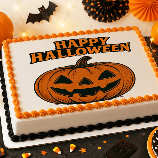 Halloween Edible Image Cake Topper – Jack O Lantern Design – 1/4 Icing Sheet – RA Pape