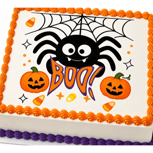 Halloween Edible Image Cake Topper – Spider Boo Design – 1/4 Icing Sheet – RA Pape