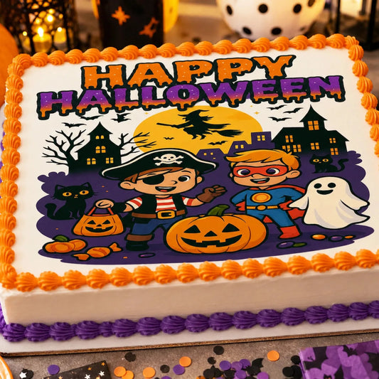 Halloween Edible Image Cake Topper – Trick or Treat Design – 1/4 Icing Sheet – RA Pape
