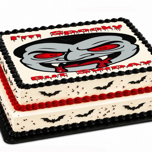 Halloween Edible Image Cake Topper – Vampire Spooky but Sweet Design – 1/4 Icing Sheet – RA Pape