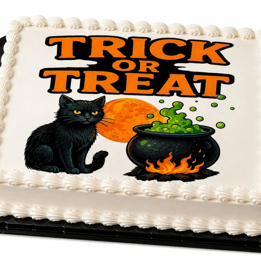 Halloween Edible Image Cake Topper – Witches Brew Trick or Treat Design – 1/4 Icing Sheet – RA Pape