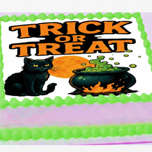 Halloween Edible Image Cake Topper – Witches Brew Trick or Treat Design – 1/4 Icing Sheet – RA Pape