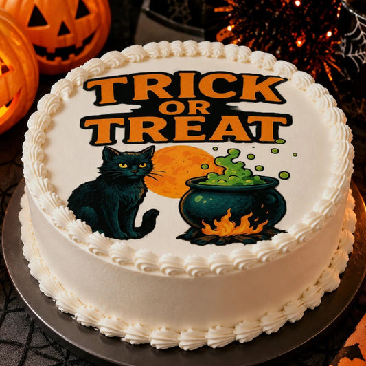 Halloween Edible Image Cake Topper – Witches Brew Trick or Treat Design – Precut 8" Icing Sheet – RA Pape