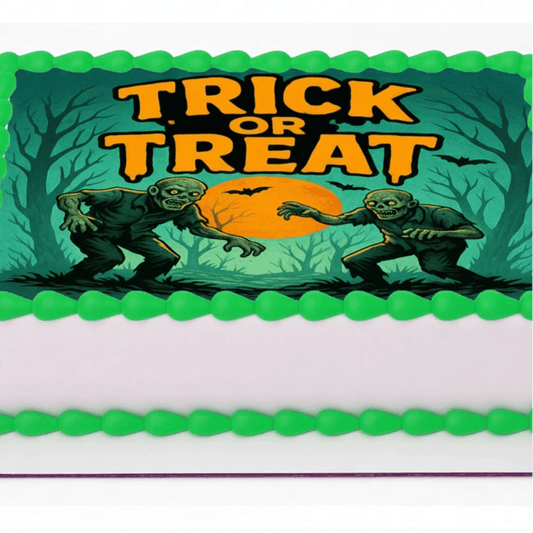 Halloween Edible Image Cake Topper – Zombies Need Treats Too Design – 1/4 Icing Sheet – RA Pape