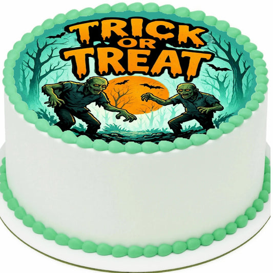 Halloween Edible Image Cake Topper –Zombies Need Treats Too Design – Precut 8" Icing Sheet – RA Pape