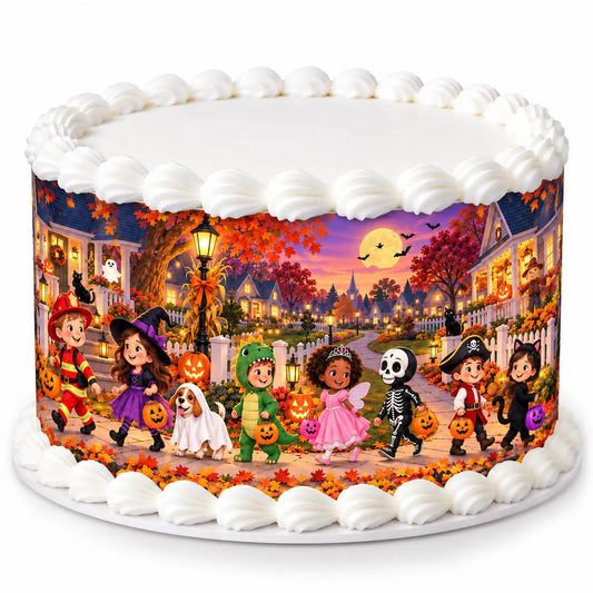 Halloween Edible Image Cake Wrap -Seamless Trick or Treat Icing Sheet - RA Pape