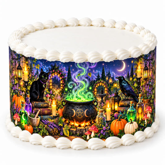 Halloween Edible Image Cake Wrap -Seamless Witches Brew Icing Sheet - RA Pape